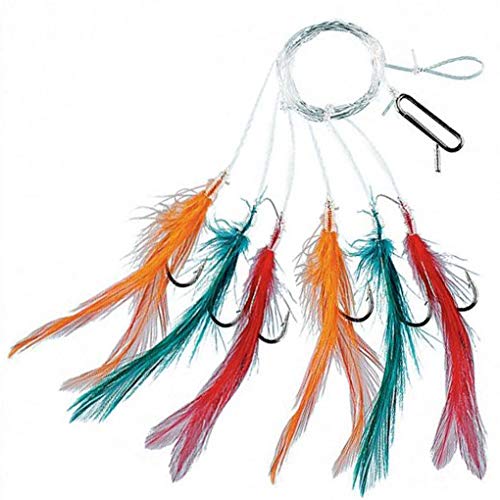 6/0 6 x Fladen  3 Hook Coloured Feather Rigs 