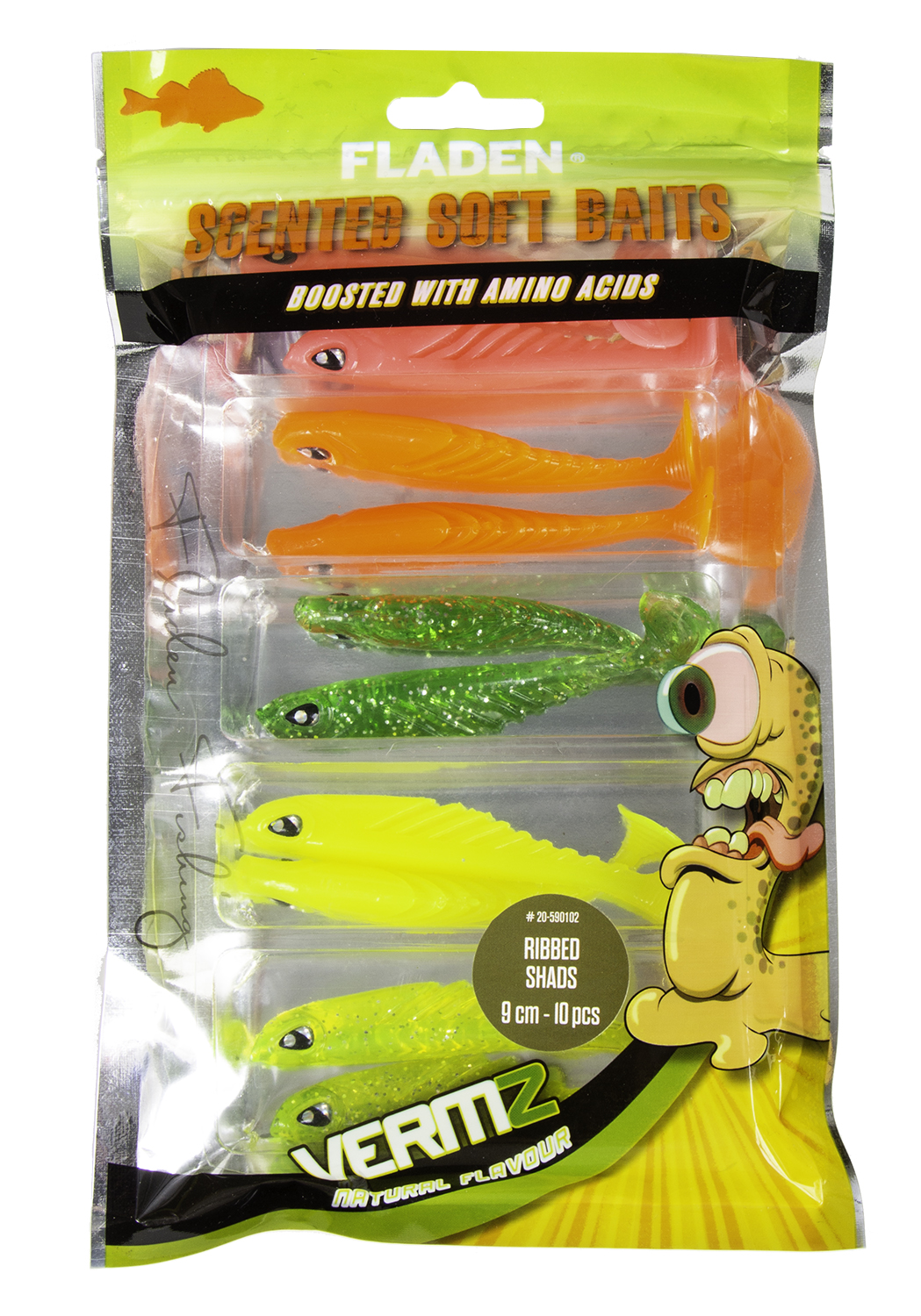 10 Pack of Vermz Scented Soft Ribbed Boat /Sea Fishing Shads Lures Amino 590102
