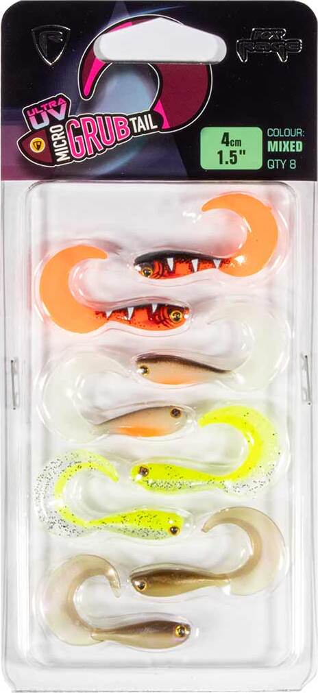 SOFT LURES KIT FOX RAGE MICRO GRUB TAIL UV MIXED COLOUR