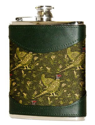 Bisley Green Pheasant Fabric & Leather Flask