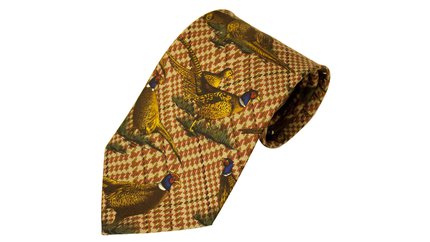 Bisley Brown Large Pheasants Silk Tie