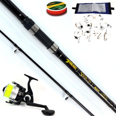 Fisheagle Saracen Complete Beach Combo 12ft 4-8oz Rod 80 Surf Reel + Fitted 20lb Mono + Rig Wallet Rigs + Shockleader