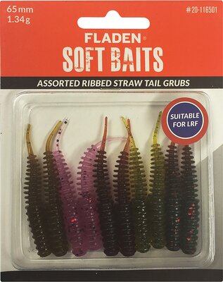 Fladen 10pk Assorted Ribbed Straw Tail Grub Softbait Lures 6.5cm 1.34g