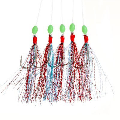 Fladen Red/Turquoise Glitter Rig 5 Hook Size 1/0