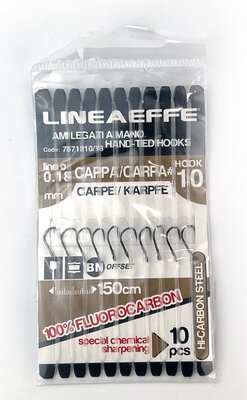 Lineaeffe Carp Hooks To Nylon 150cm Sz10 0.18mm 10pc