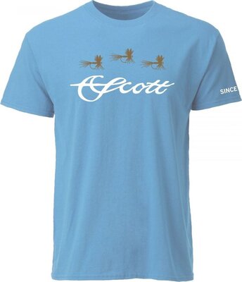 Scott Fly Rod Co 3 Adams on Lt.Blue T-shirt