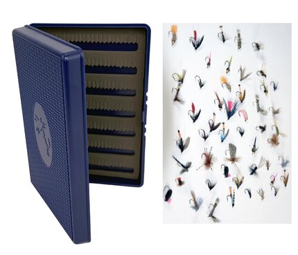 Stillwater Blue FX Fly Box plus 50 Assorted River Flies